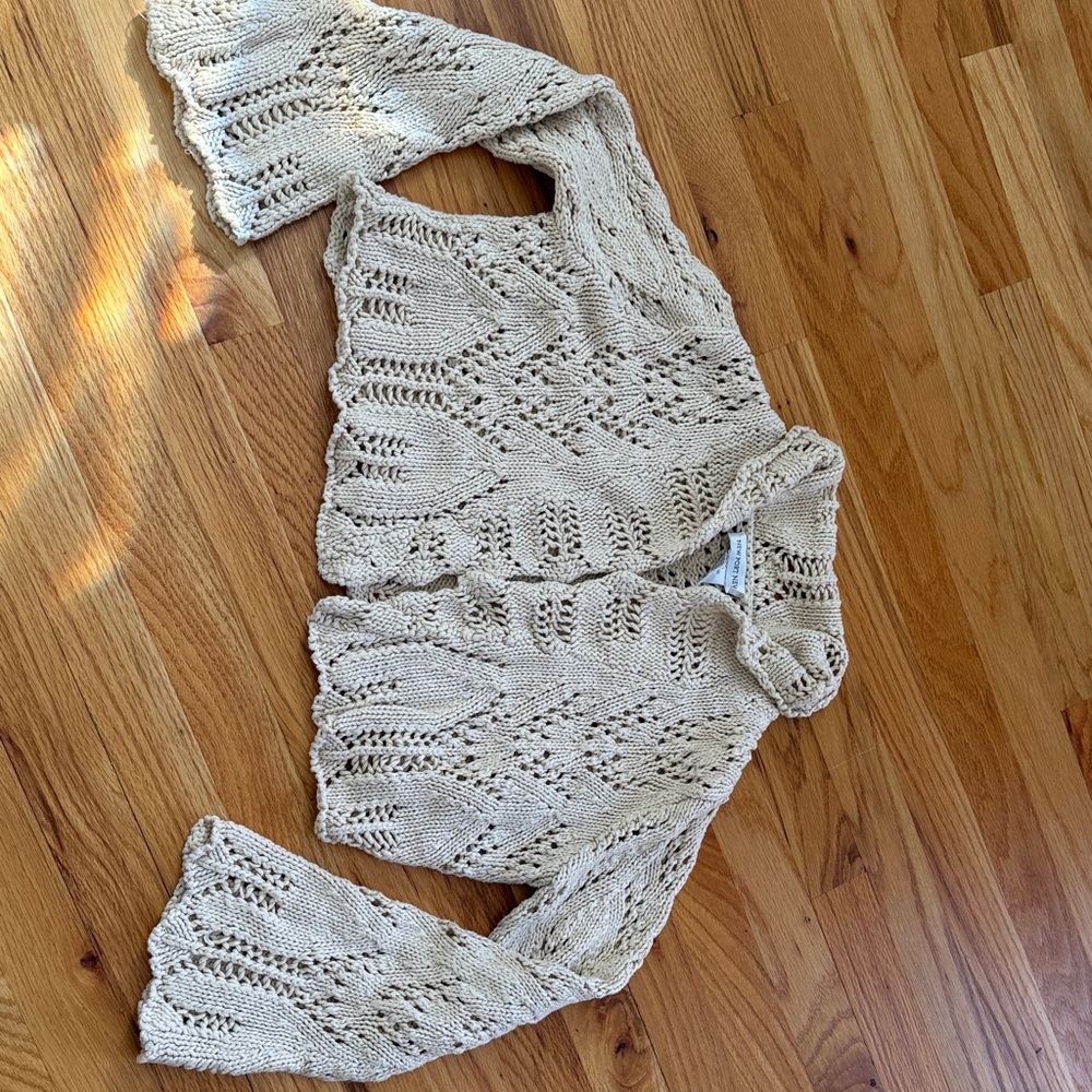 Newport News Cream Crocheted Crop Cardigan